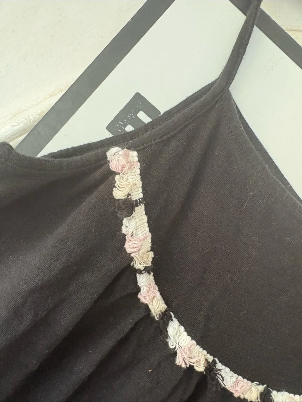 Old Navy Black Spaghetti Strap Dress with Pink Floral Trim